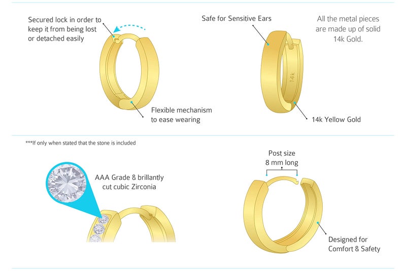 Lovearing 14k Yellow Gold Tiny Small 1mm Plain Huggie Children Baby Girls Hoop Earrings - Image 5